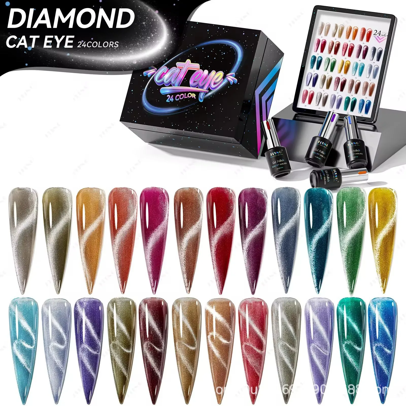 

Eleanos Secret Realm 24 Colors Crystal Stone Cat Eye Gel Polish Set With Display Full Flash Universal Crystal Stone Magnet Gel