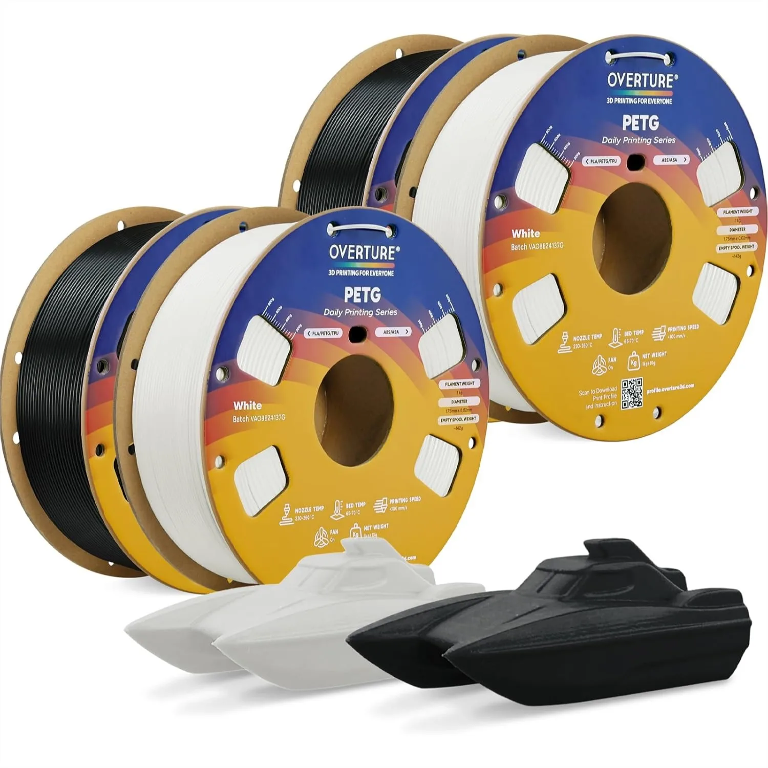 

PETG Filament 1.75mm Bundle 4kg, High Speed 3D Printer Filament Up to 300mm/s, Neatly Wound & Clog-Free, 4 Pack 1kg(2.2lbs)