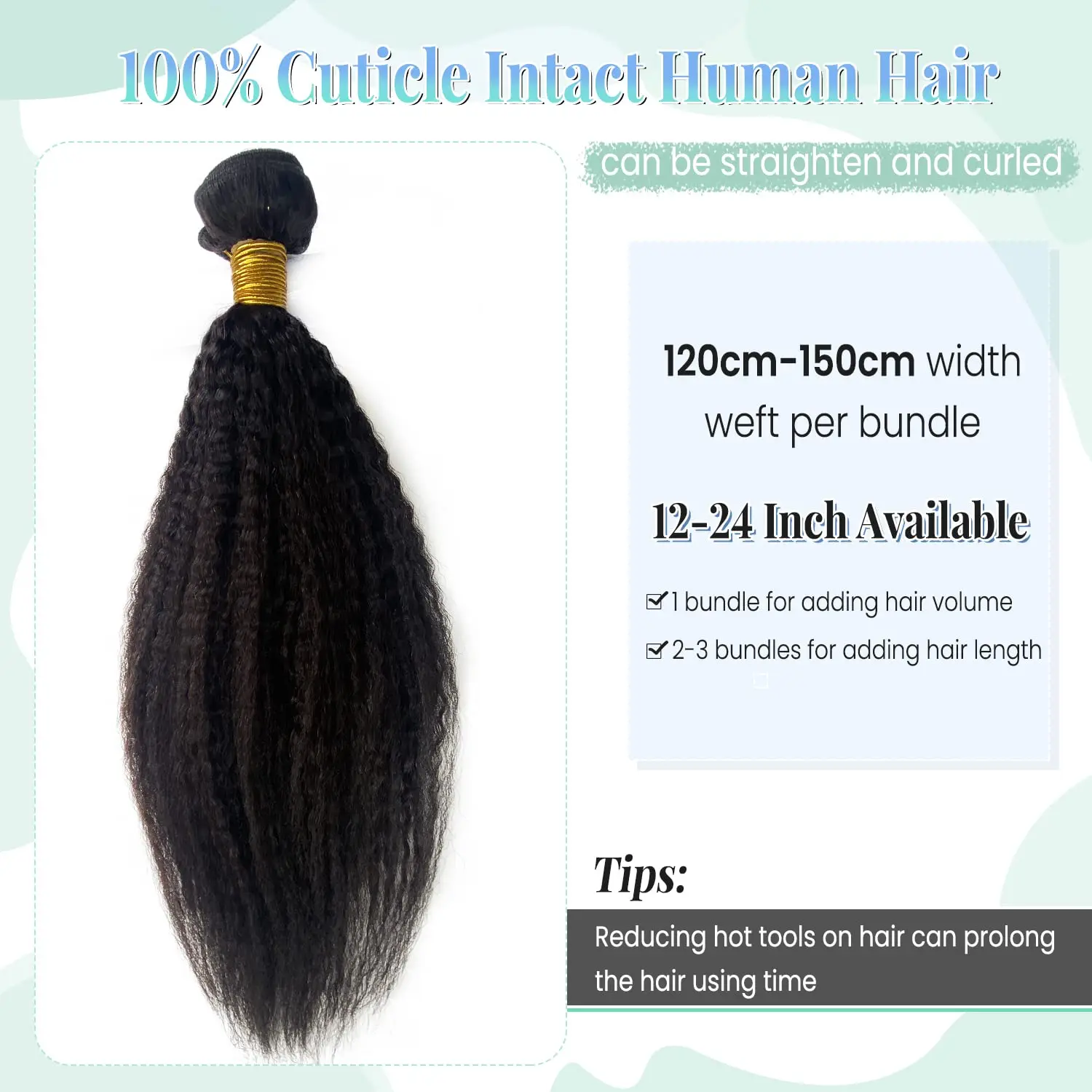 Fasci lisci crespi Capelli umani Cucire nelle estensioni dei capelli Capelli umani veri Estensioni dei capelli di trama da 24 pollici Capelli umani Nero naturale