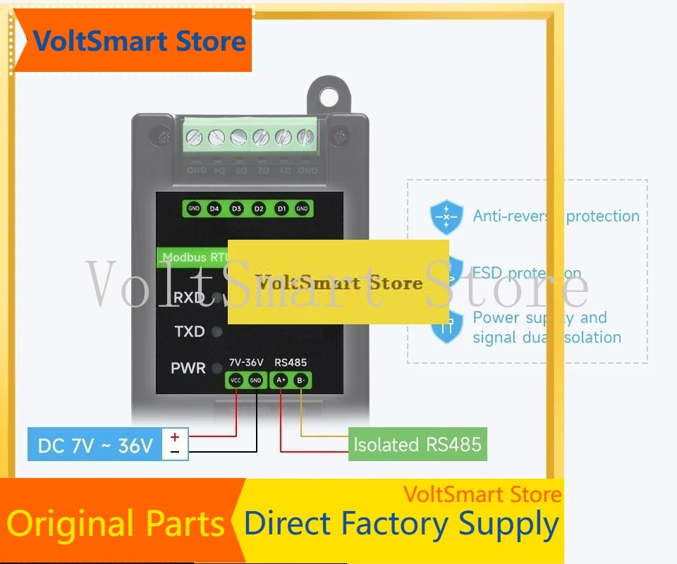 VoltSRS485 To 4-Channel PWM Pulse Output Module Adapter Modbus RTU Protocol