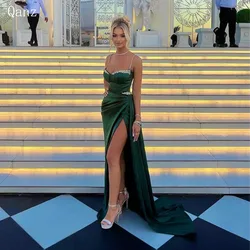 Qanz Emerald Green Sexy Prom Dresses Sparkle Spaghetti Straps Robe De Soirée Luxe Dubai Mermaid Slit Customized Pageant Dresses