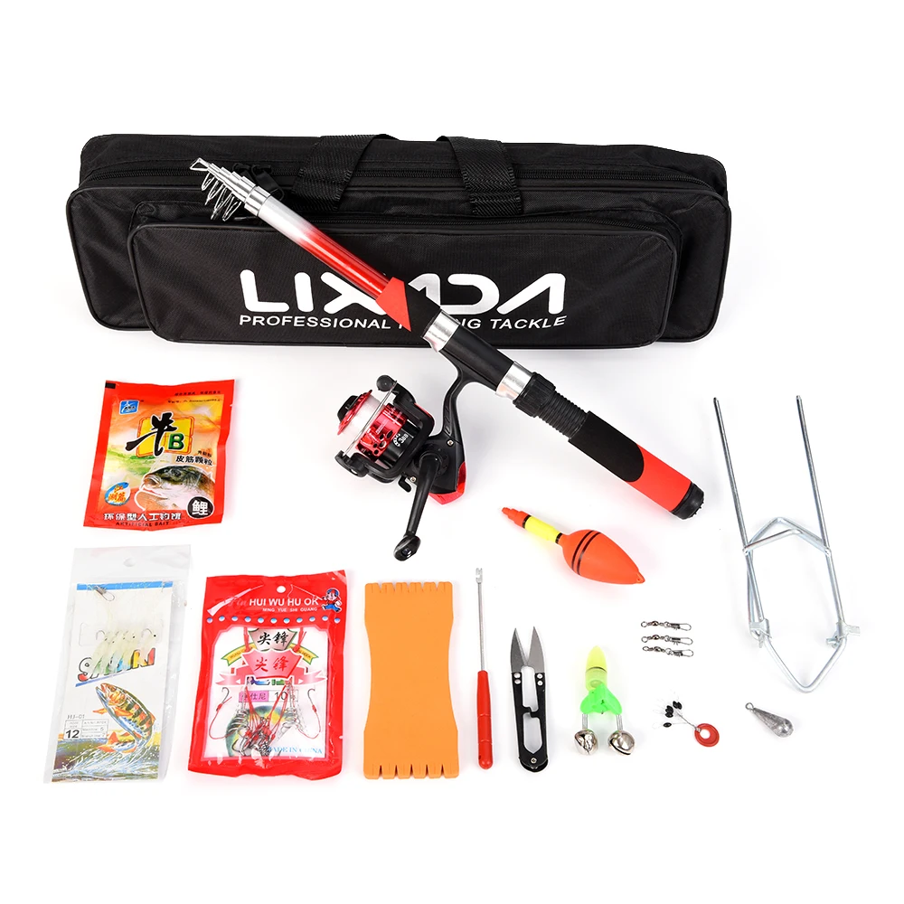 Lixada Fishing Tackle Set with 2.1m Telescopic Fiberglass Fishing Sea Rod Spinning Fishing Reel Fishing Baits Hooks Fishing Bag