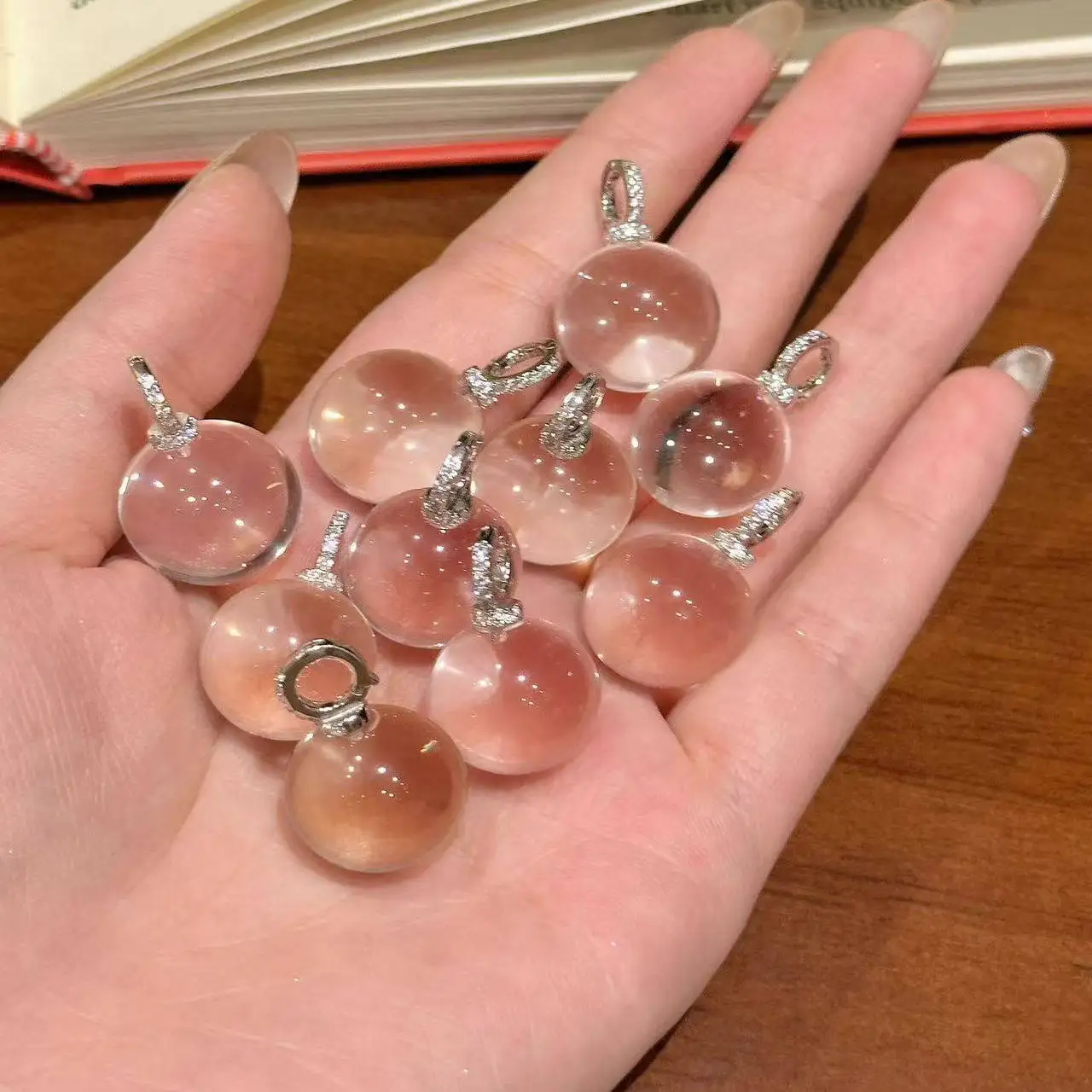 3pcs Natural Clear Quartz Sphere Pendant 2A Full Clear Bubble Beads DIY Necklace Jewelry Making Accessories Wholesale