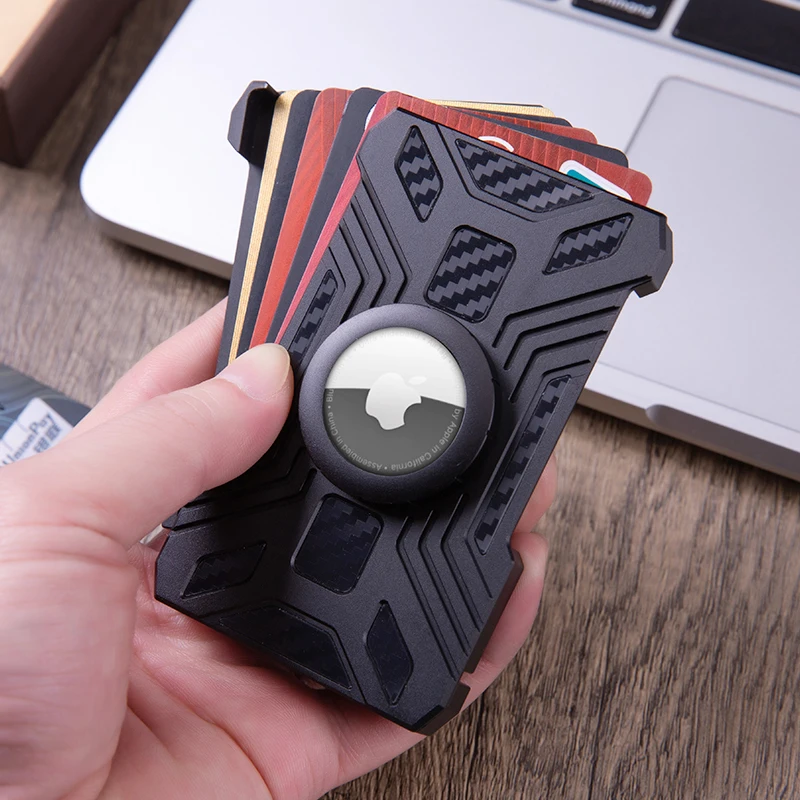 Airtag Card Holder with Bottle Opener Aluminum Carbon Fiber Alloy Metal Carteira Slim Wallet Rfid Luxury Minimalist Cardholder