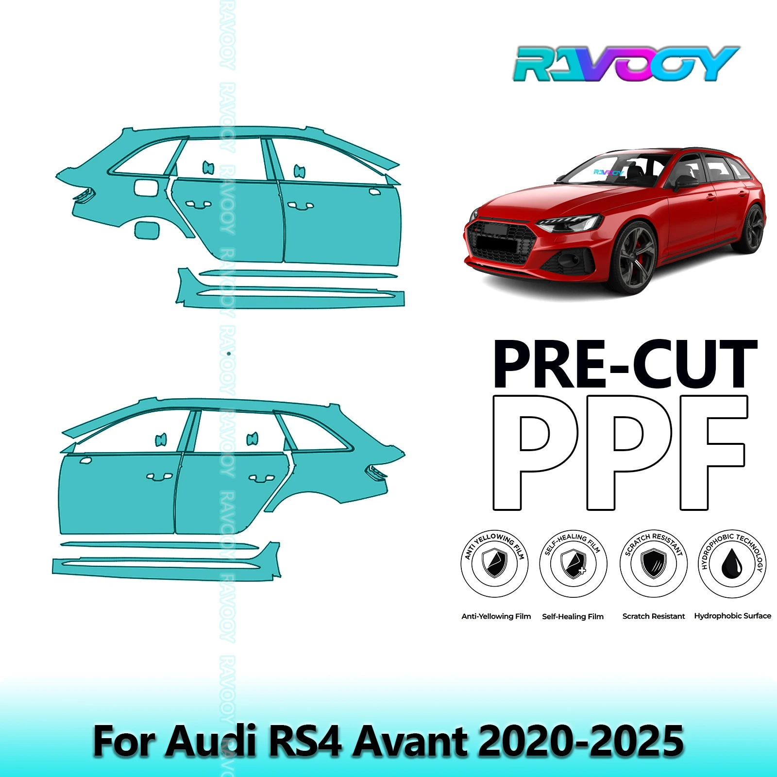 

For Audi RS4 Avant 2020-2025 8.5mil Clear Matte Pre-Cut PPF Door & A/B Pillar Kit TPU Paint Protection Film Set