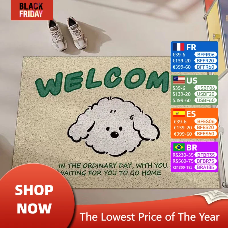 Cartoon Puppies Welcome PVC Floor Mat Entrance Doormat Anti-slip for Entry Porch Hallway Entryway Home Decor Dust Removal Carpet