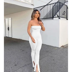 Woman Bodysuit Hem Slit Elastic Bodycon Jumpsuit Women Sexy Sleeveless Skinny Trousers Romper Yoga Overalls Ladies Clothing