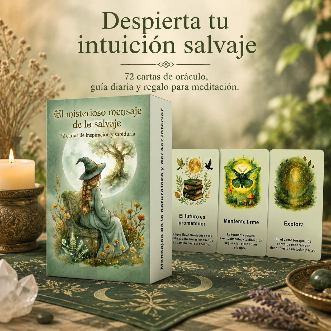 

72 Spanish Oracle Cards, Tarot Deck, Divination Tool, Natural Wild Mystical Messages, Spiritual Intuition Guide, Meditation Gift