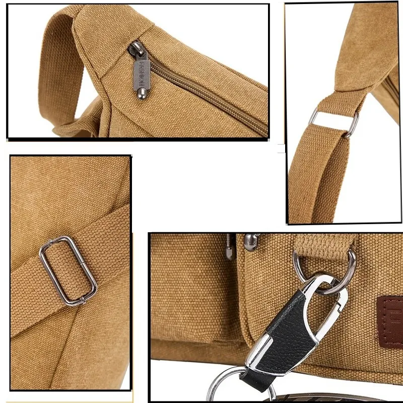 Men's Crossbody Bag Vintage Canvas Adjustable Straps Multiple Zipper Pockets Durable Outdoor Hiking Shoulder Pack