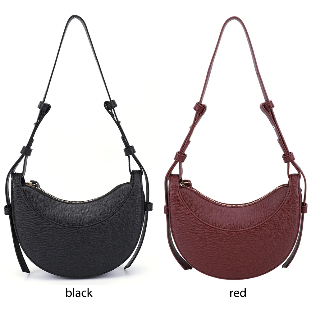 Women Crescent Shoulder Bag Zipper Closure Simple Crossbody Bag Solid Color Casual Satchel Bag Daily Bag for Ladies