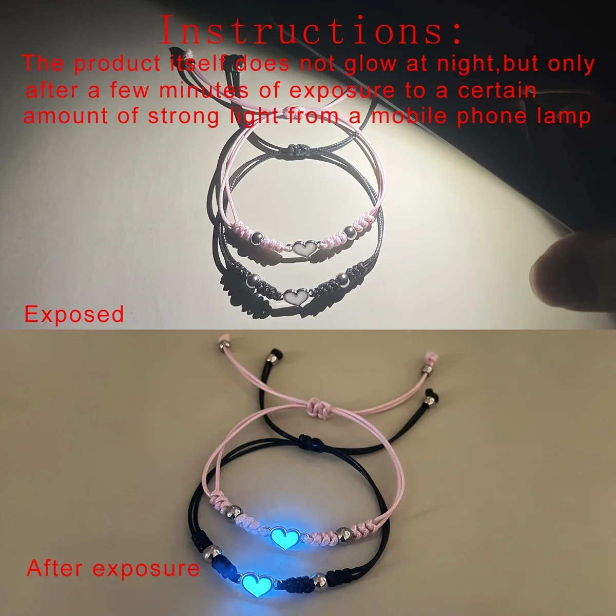 سوار زوجين الحب الصغير المضيء 2 حبل يدوي على شكل قلب منسوج يدويًا