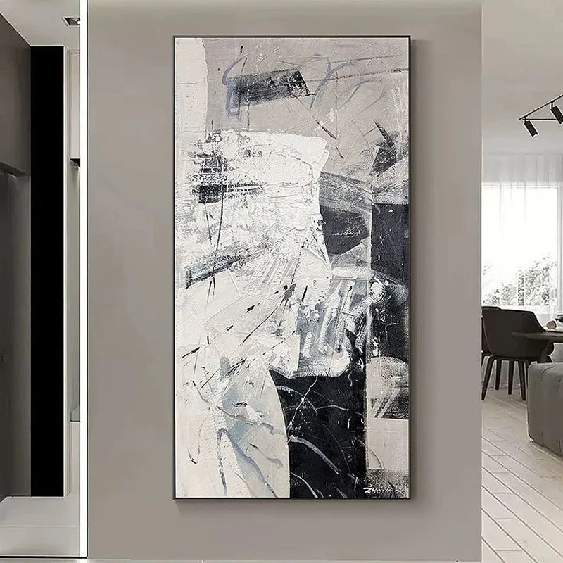 Modern Light Luxury Abstract Black and White Art Handmade Oil Painting Sofa Background Wall Decorative Painting Corridor Mural