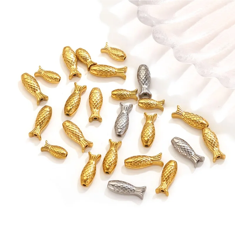 Cute Gold Color Stainless Steel Koi Fish Tube Beads for Jewelry Making Necklaces Bracelet DIY Materials Spacer Beads Accessories view 2