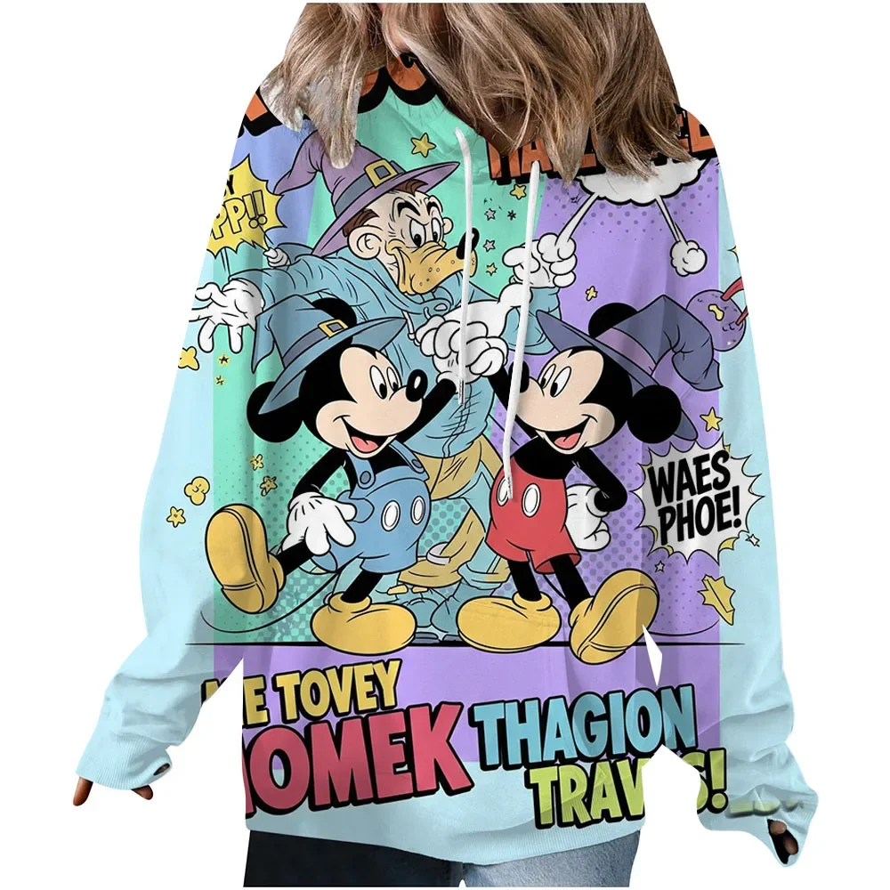 بلوفر نسائي للخريف والشتاء كاجوال فضفاض ومريح ودافئ من ديزني ميكي ماوس مطبوع برقبة دائرية