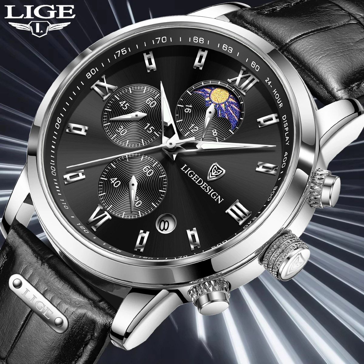 

LIGE Деловые часы для мужчин, брендовые роскошные кожаные мужские часы, водонепроницаемые спортивные кварцевые часы с хронографом, мужские часы Relogio Masculino