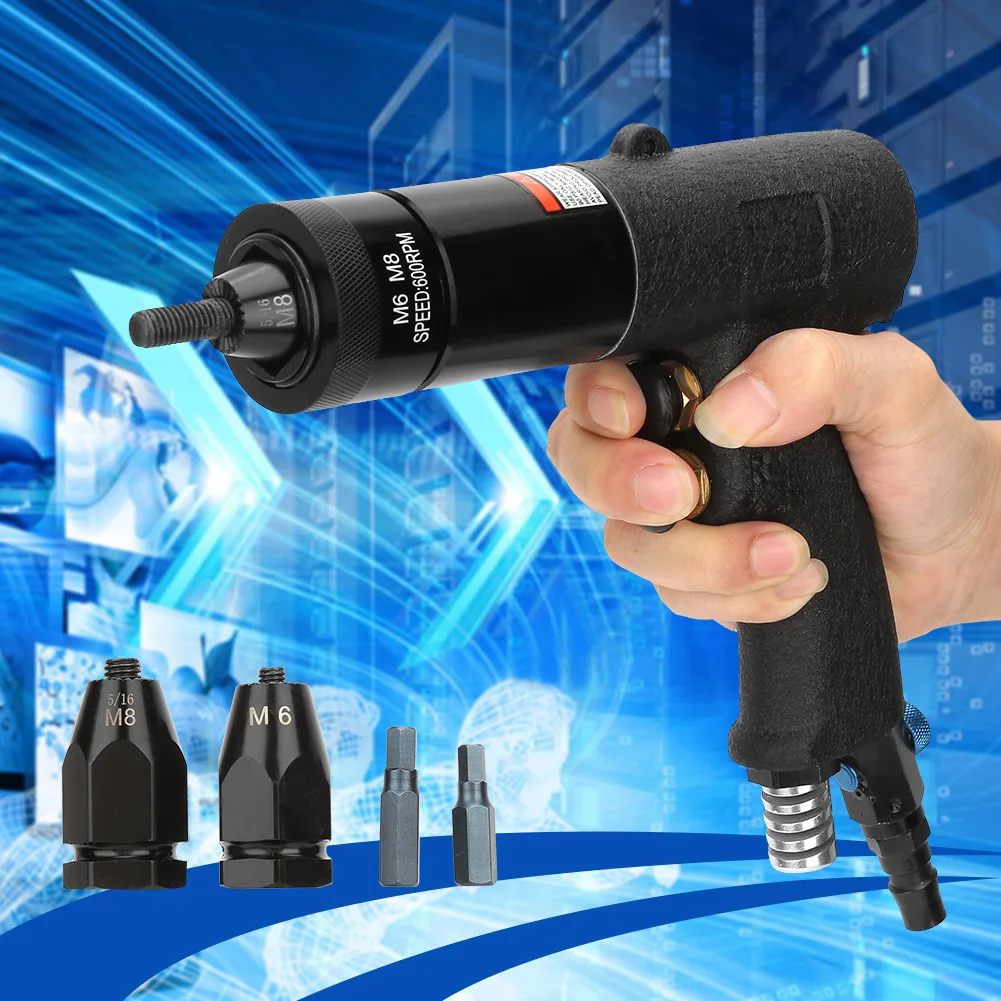 90PSI Pneumatic Riveting Gun Anti-slip Handle Self-locking 1/4 Inlet Port Pull Nut Riveting Gun Automatic Air Rivet Nut Guns