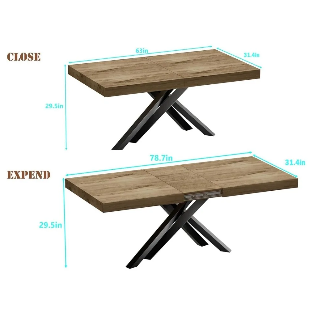 Extendable Dining Table for 6 8 10, Modern Kitchen Expanding Table, Wooden Long Large Dining Tables Conference desk