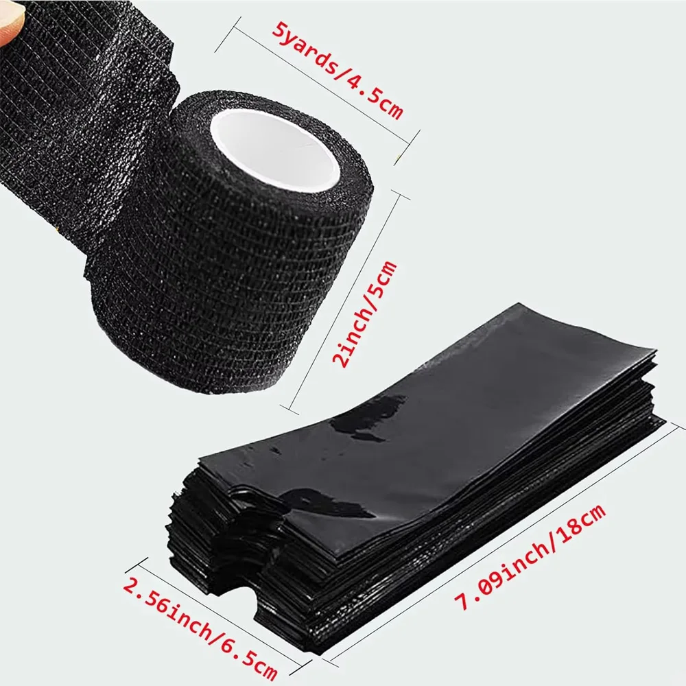 Tattoo Pen Machine Bags Cover Sleeves with Black Grip Wrap Self-Adherent Tape Plastic Tattoo Pen Covers Tattoo Accessories