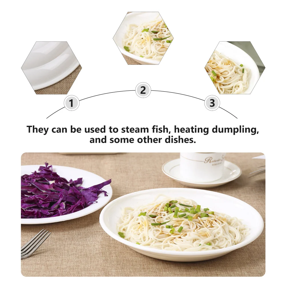 

5Pcs Heat-Resistant Microwave Oven Plate Steamed Dish Multi-Use Safe Gift for Friends and Family White Microwave Heating Plate