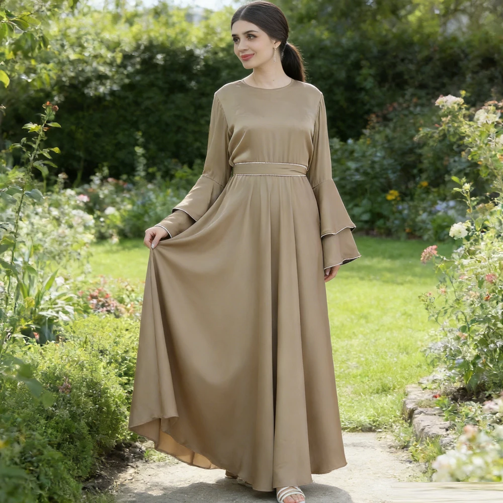 

Женское длинное платье с расклешенными рукавами, Дубайская абайя, мусульманский кафтан, джеллаба для Ид, исламская одежда для Рамадана, турецкий кафтан, марокканское платье для женщин