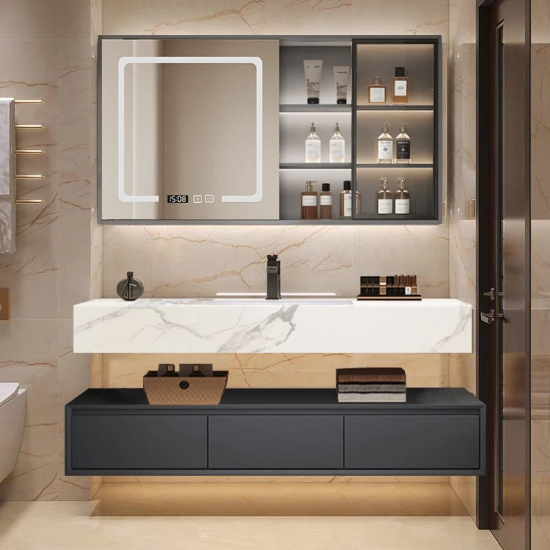 light luxury bathroom vanity unit and sink multifunctional modern minimalist mirror cabinet  large capacity set bagno furniture