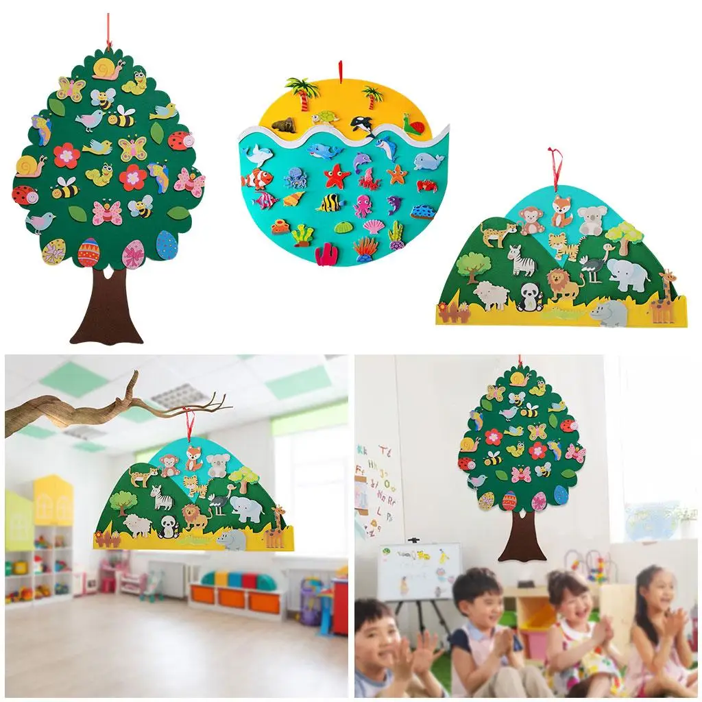 Planche en feutre Montessori pour bébé, animaux avec crochets, ensemble d'histoires, jouets en feutre pour