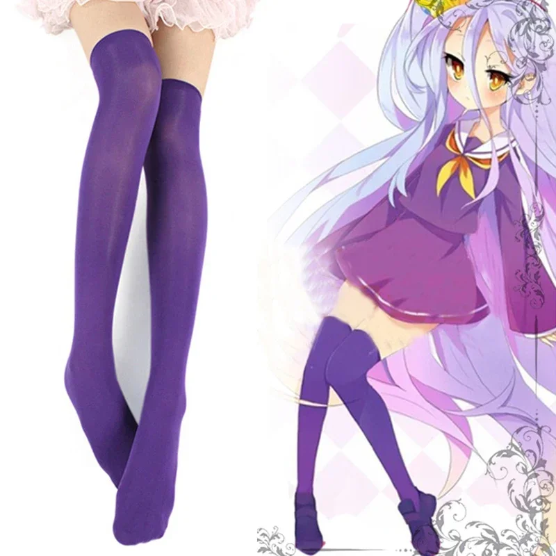 No Game No Life Shiro Cosplay Purple Socks Fashion Stockings Thigh High Over Knee High Socks Female Long Knee Cosplay Sock