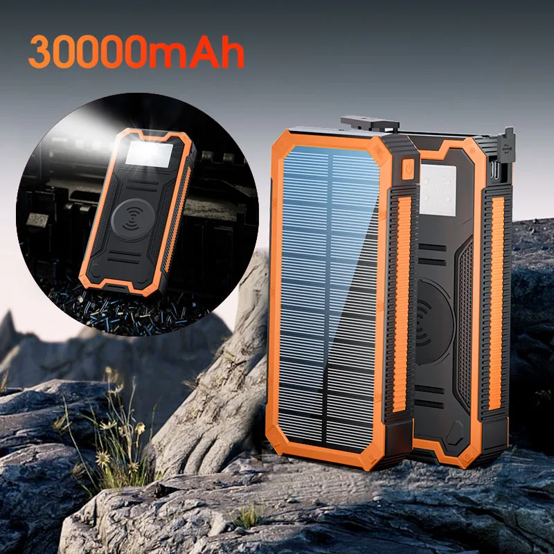 

Solar Power Bank 30000mAh Portable Fast Charge Wireless Charger Powerbank External Battery for iPhone 16 15 14 Pro Xiaomi Huawei