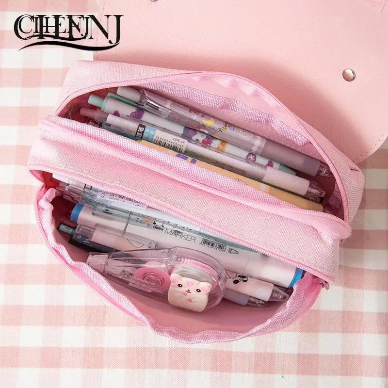 Cute Cat Decompression Pencil Case Big Pencil Box Portable Girl Pen Bag Double Layer School Pouch Kawaii Stationery Pencil Cases