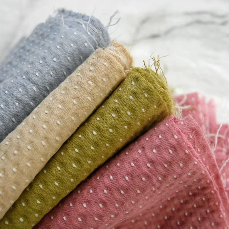 

50cm Cute Snow Seed Embroidery Dot Jacquard Cotton Fabric Retro Children's Clothing Doll Clothes Handmade DIY Fabric 140cm Wide