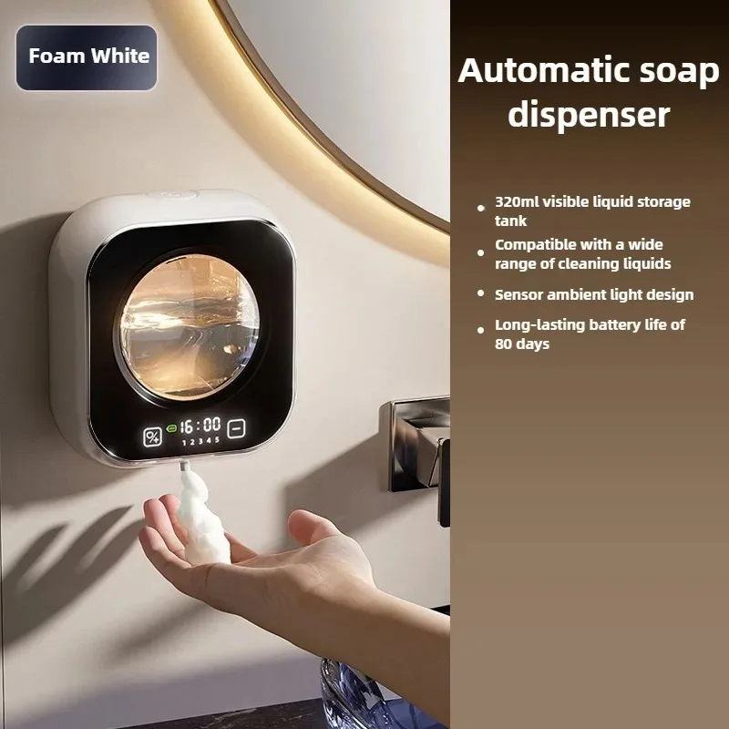Smart Induction Hand Washer Sensor Wall Mounted Foam Infrared Sensor Liquid Soap Dispensers with Temperature Digital Display