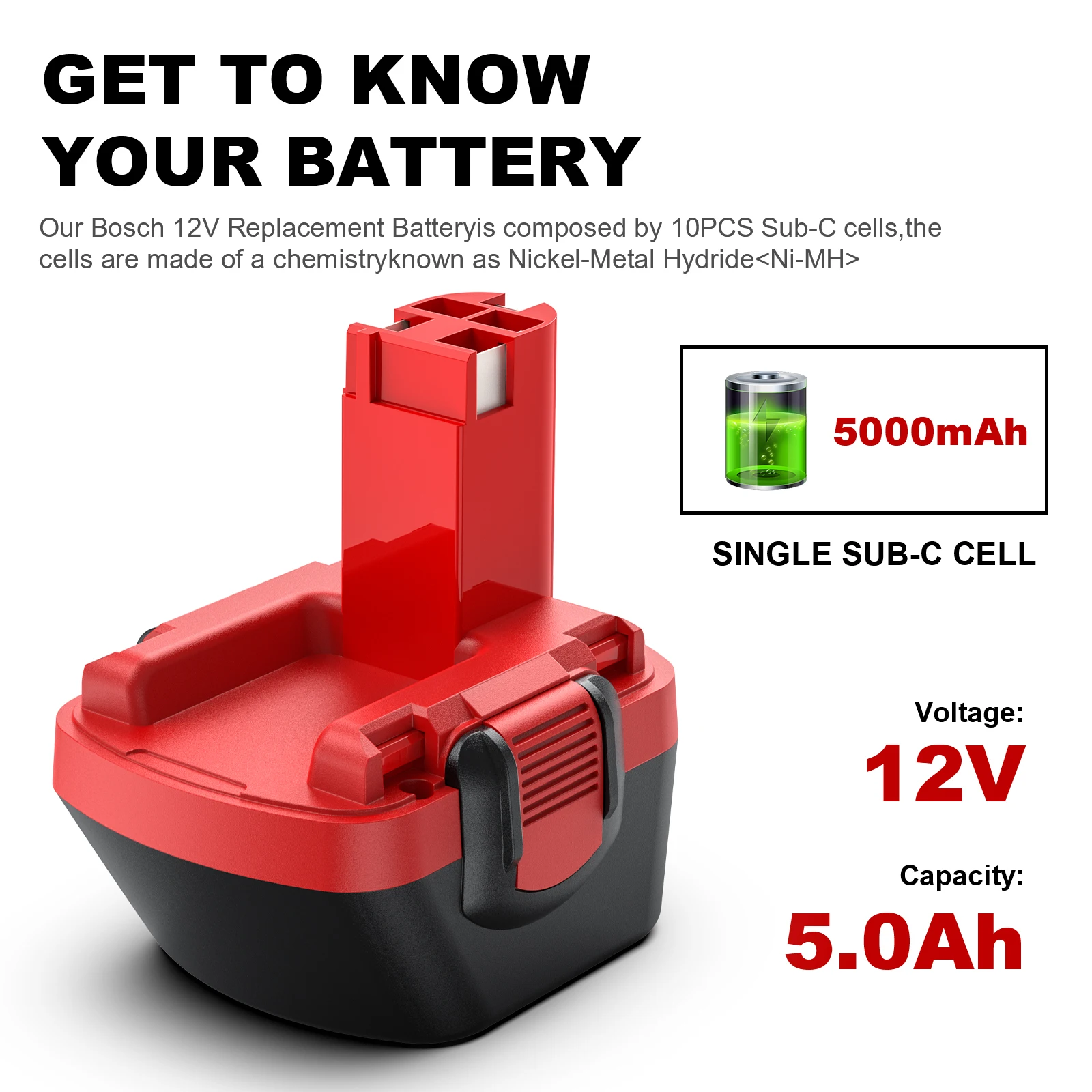 12V pour Bosch 5000mAH Ni-MH batterie pour BAT043 BAT045 BAT046 BAT049 BAT120 BAT139 batterie d'outil électrique de remplacement Rechargeable