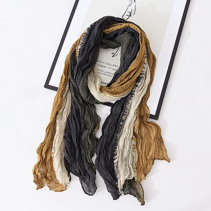 Tie-dyeing Gradient Fashion Pleated Women Foulard Elegant Long Scarf Solid Shawl Hijab Beautiful