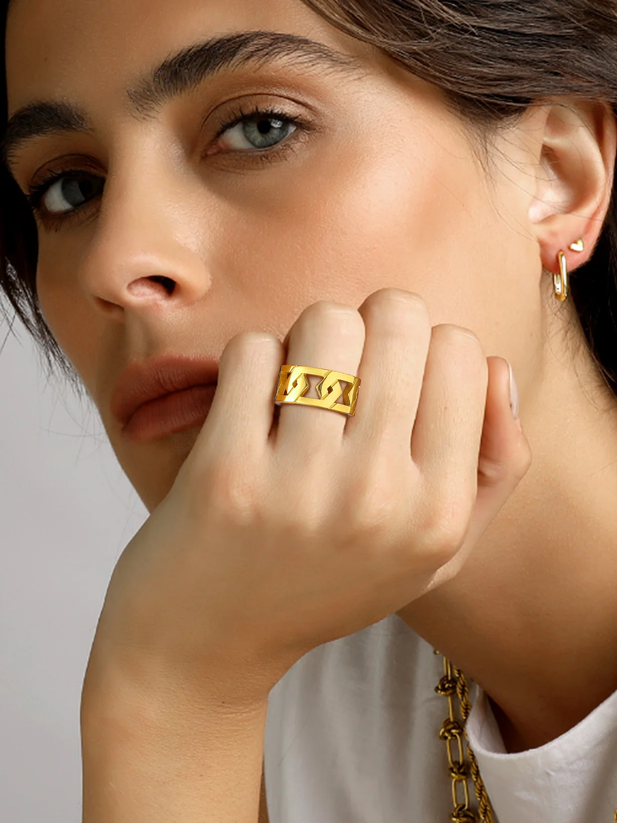 U7 Stainless Steel 10.5mm Wide Hexagon Chain Rings for Man Woman Size 7-14 Simple Classic Unisex Couple Jewelry Gift