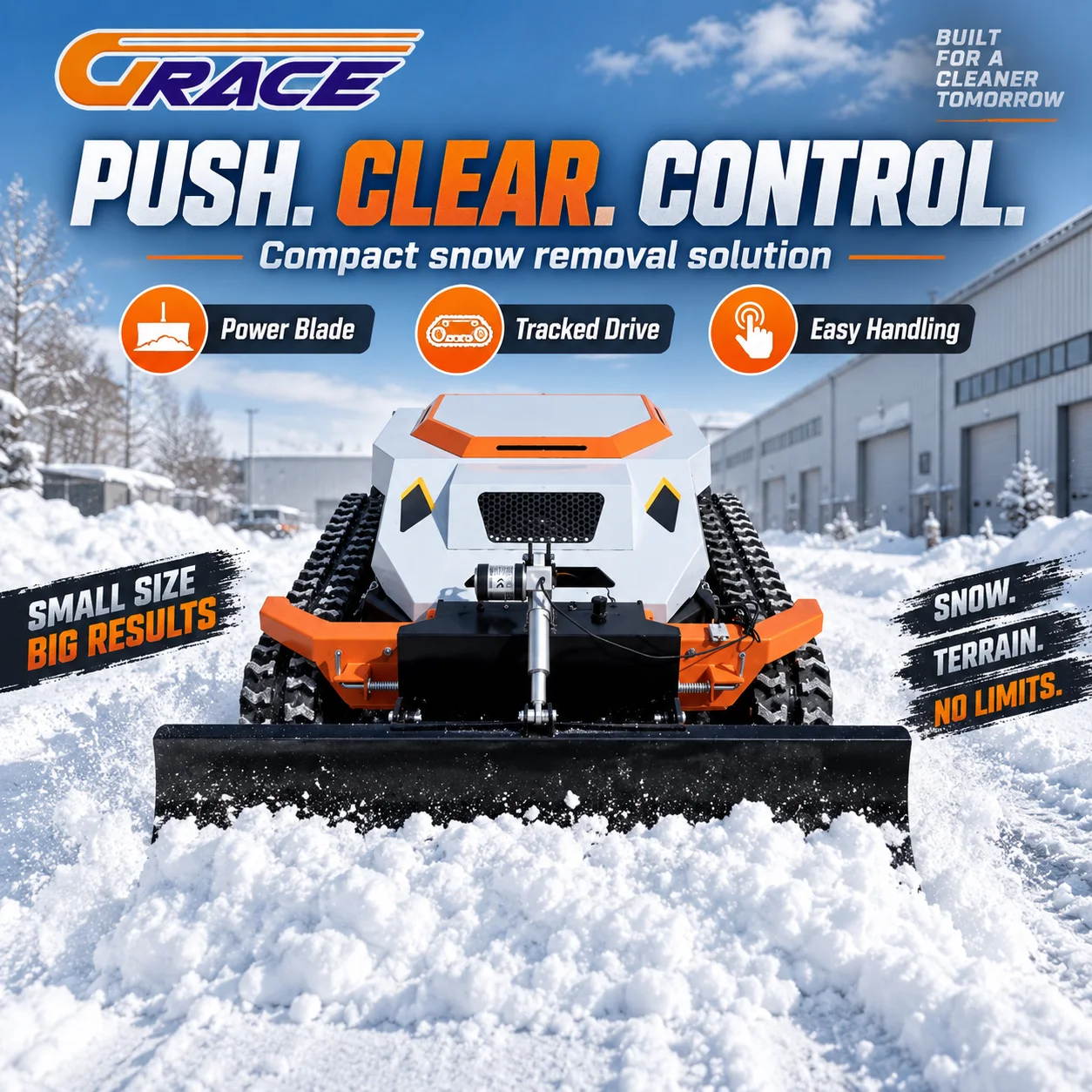 Durable Remote Control Lawn Mower Robot With Adjustable Snow Plow Blade For Private Garden Maintenance And Driveway Snow Pushing