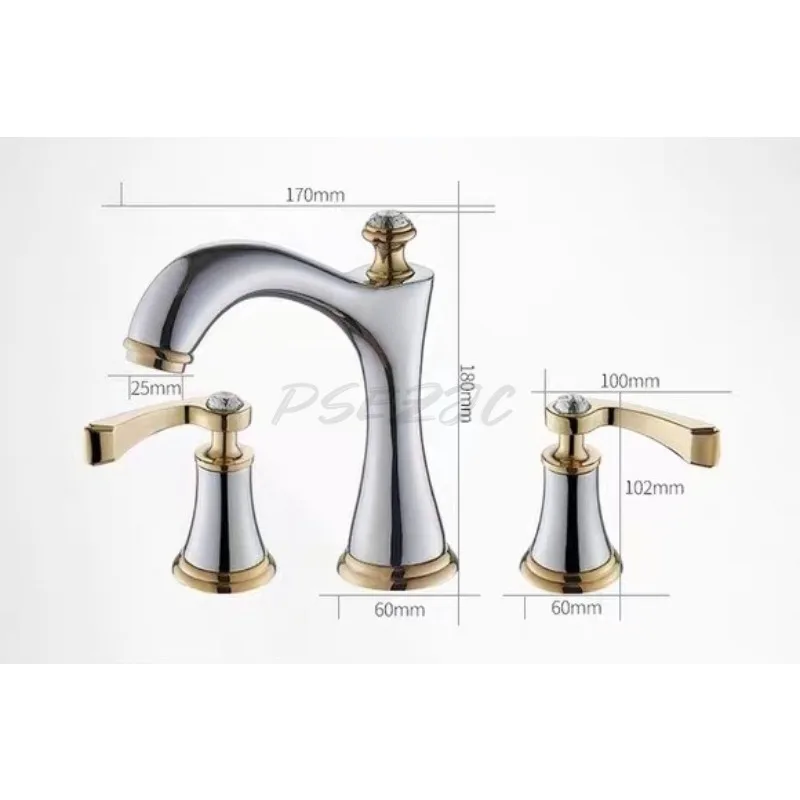 Three Hole Basin Faucet European Gold Split Dual Handle Dual Control Cold and Hot Water Bathroom Cabinet Wash Faucet