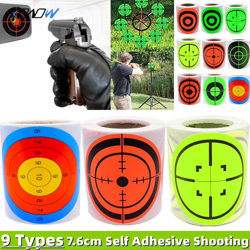 9 Types 200PCS/Roll Fluorescent Target Stickers 3inch/7.60cm Self-Adhesive Splatter Impact Splash Reactive Shooting Sticker