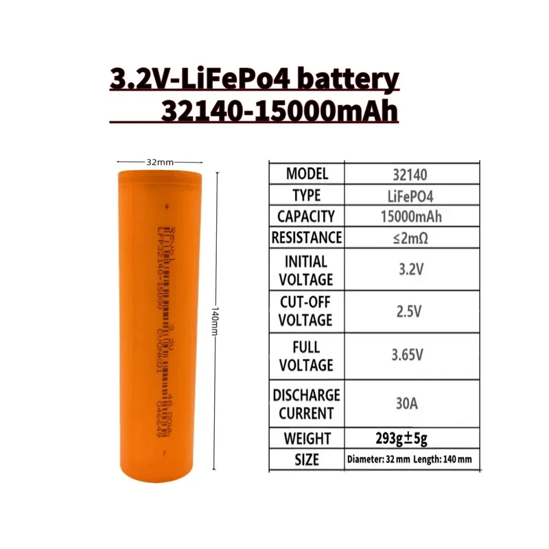 خلية بطارية Roza cinnie-3.2V 32140 15Ah LiFePO4 - DIY 4S/8S 12V/24V/36V دورة عميقة للمركبات الكهربائية والتخييم والعاكس والتفريغ العالي بالطاقة الشمسية