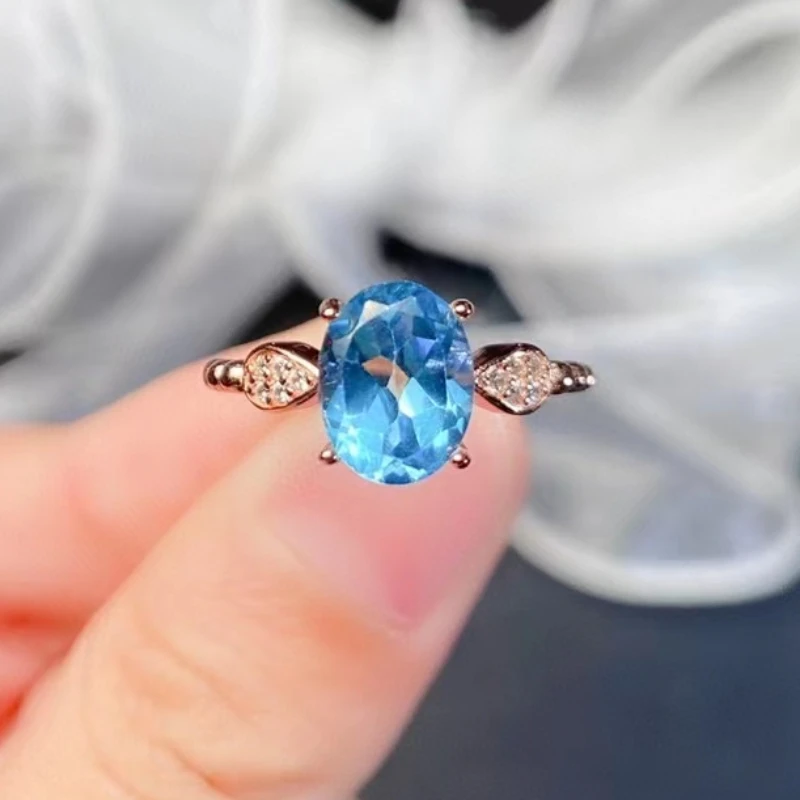 

100% Genuine Topaz Silver Ring 7mm*9mm VVS Grade 2ct Natural Topaz Ring for Woman 925 Silver Crystal Jewelry with Gold Plating