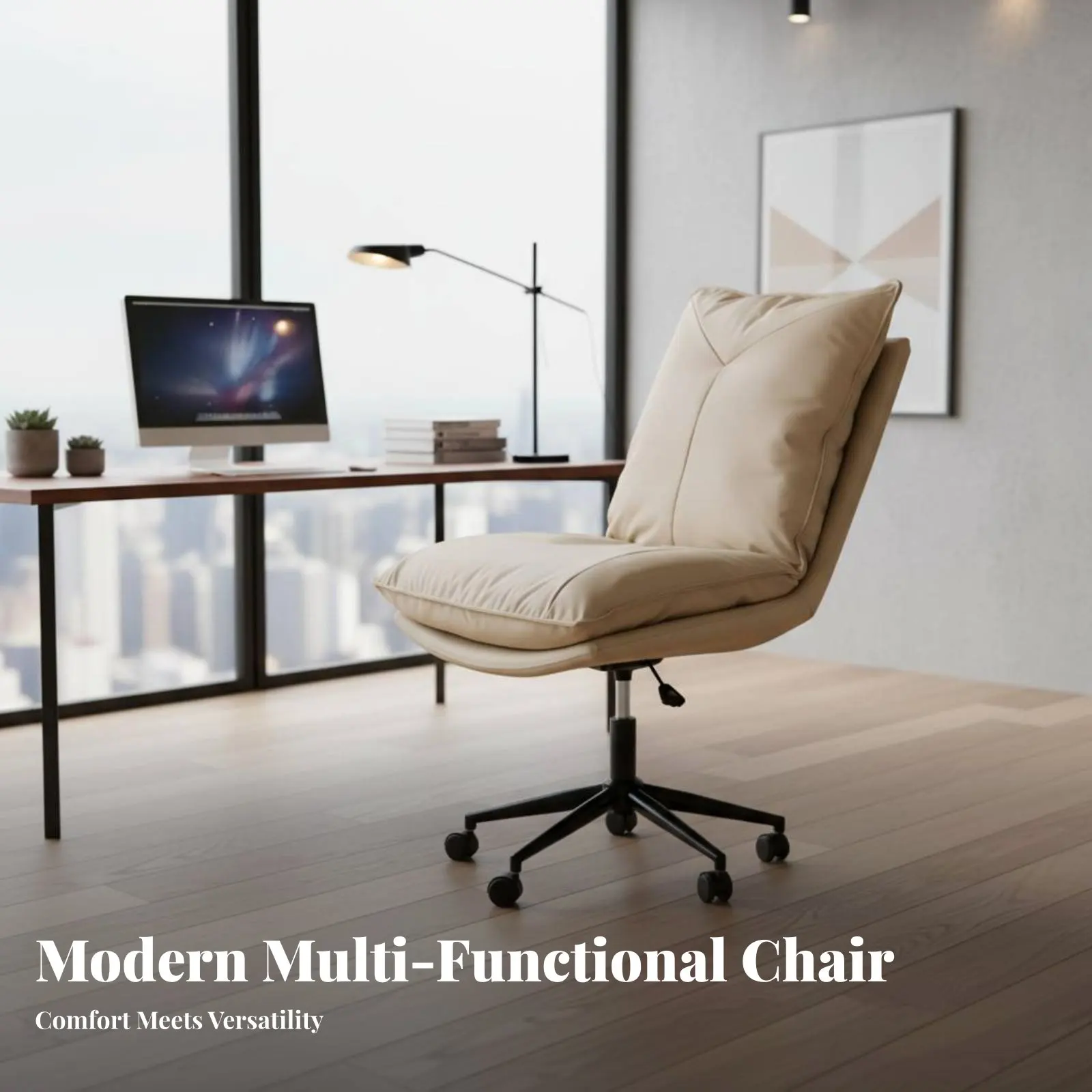 Cadeira Estofada com Base Ajustável em Altura, Móvel Ergonômico Giratório de Design Moderno para Adultos, Quarto