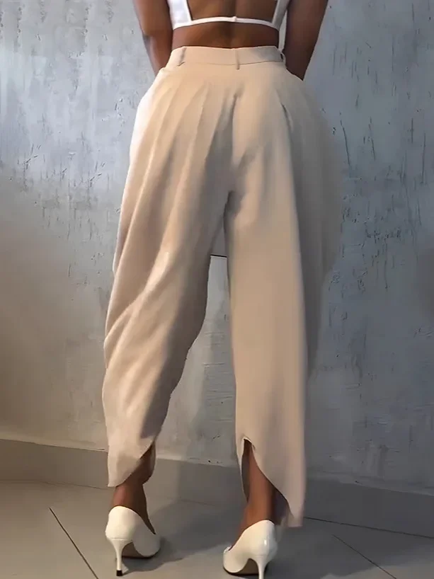 Pantalon long ample taille haute pour femme, style décontracté et actif, couleur unie, collection automne 2026, idéal pour le travail ou la ville