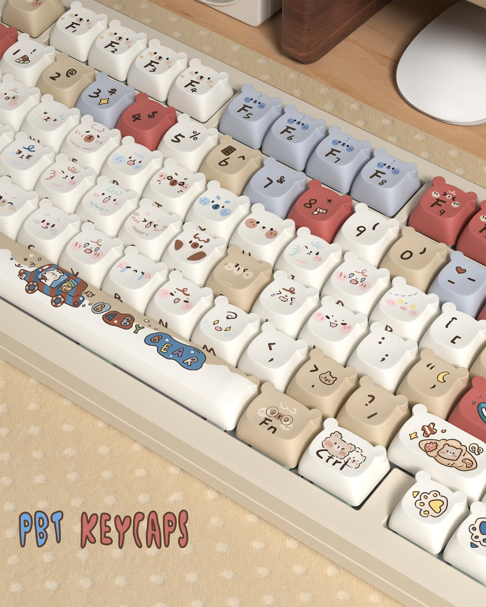 Imagem -04 - Urso Bonito Pbt Keycaps com Customs Dye Sub 138 Chaves Perfil Mao Teclado Gaming Mecânica 61 84 104 Cherry mx Switch