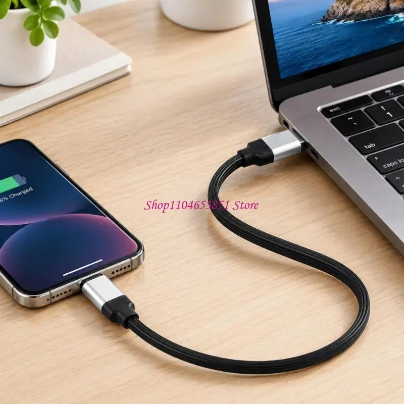 Flat USB A-to-C Charging Cable 15CM for File Transfer and Device Charging Tasks 