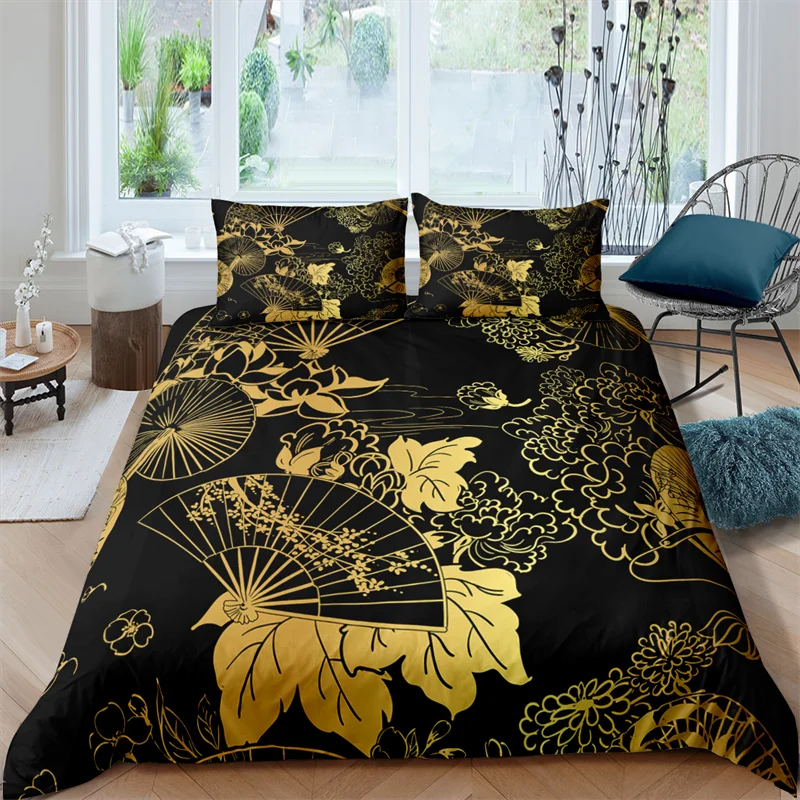 Luxury 3D Japanese Flowers Print Home Living Comfortable Duvet Cover Set Kids Bedding Set Queen and King EU/US/AU/UK Size