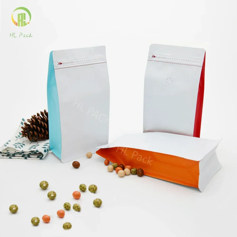 50pcs 100g 250g 500g 1kg Matte White+Gussets Colored Coffee Bag With Valve Sealed Food Powder Tea Nuts Storage Airtight Pouches