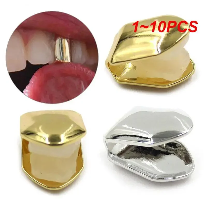 

1~10PCS Single Tooth CAPs Hip Hop Grills for Teeth Mouth Rapper Party Accessories Gold Plated Small Single Tooth Caps False