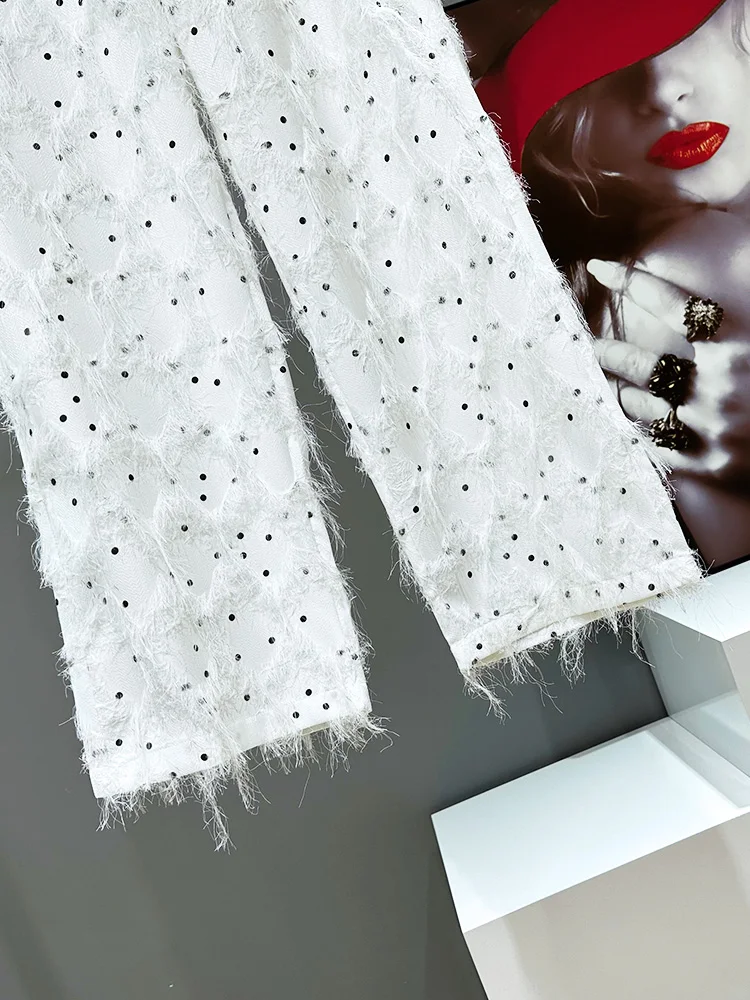 2025 Spring New Trendy Straight Trousers Male Handsome Loose Casual Pants Men's High-end Polka-dot Niche Tassels Straight Pants