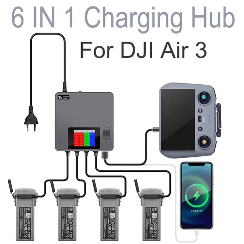 USB 어댑터가 있는 고속 스마트 배터리 충전기, 디지털 디스플레이, DJI AIR 3/3S 드론용 배터리 충전 허브, 6 in 1