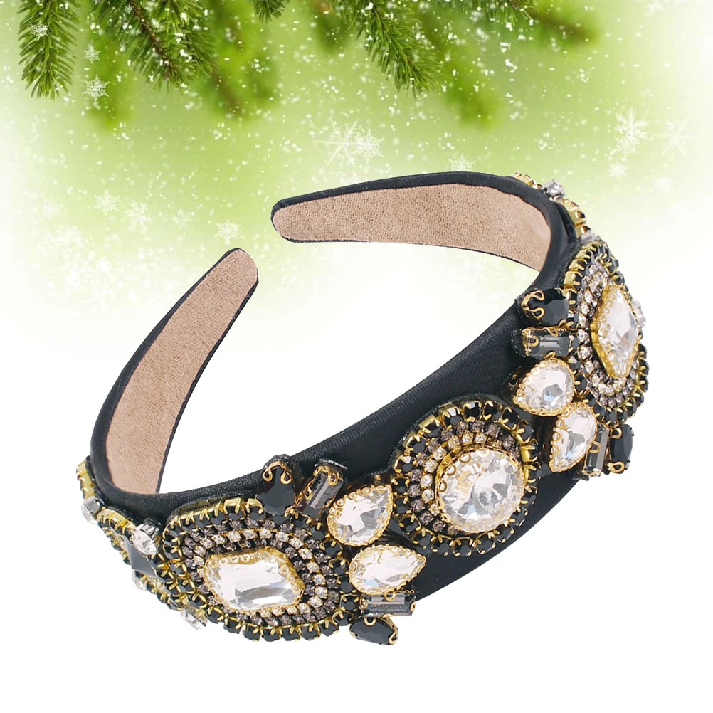 

Glass Diamond Headband Rhinestone Hair Hoop Fashion Vintage Wide Women Hair Accessory Durable Use Engagement Parties Gift