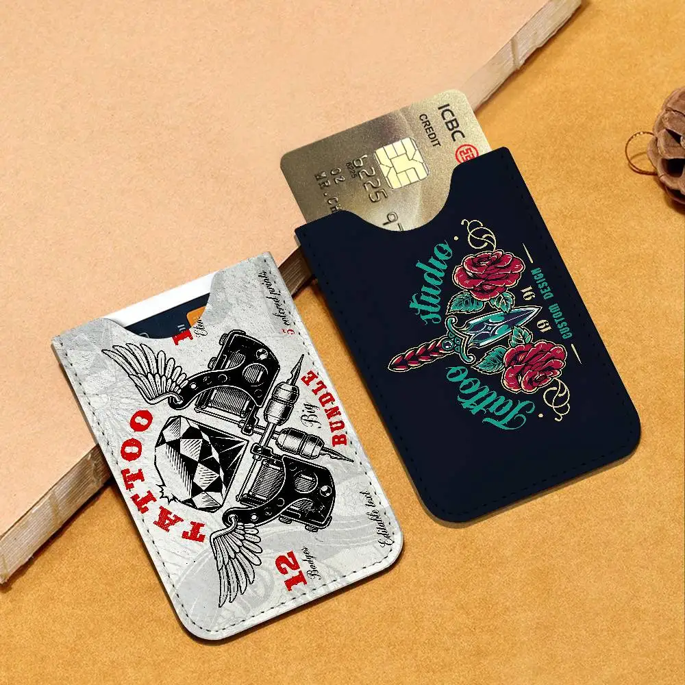 Tattoo Shop LOGO Universal PU Leather Slim Card Wallet, ID Credit Card Organizer, Compact Portable Holder for Outdoor
